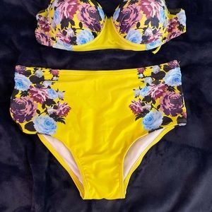 Yellow bikini with tie around straps